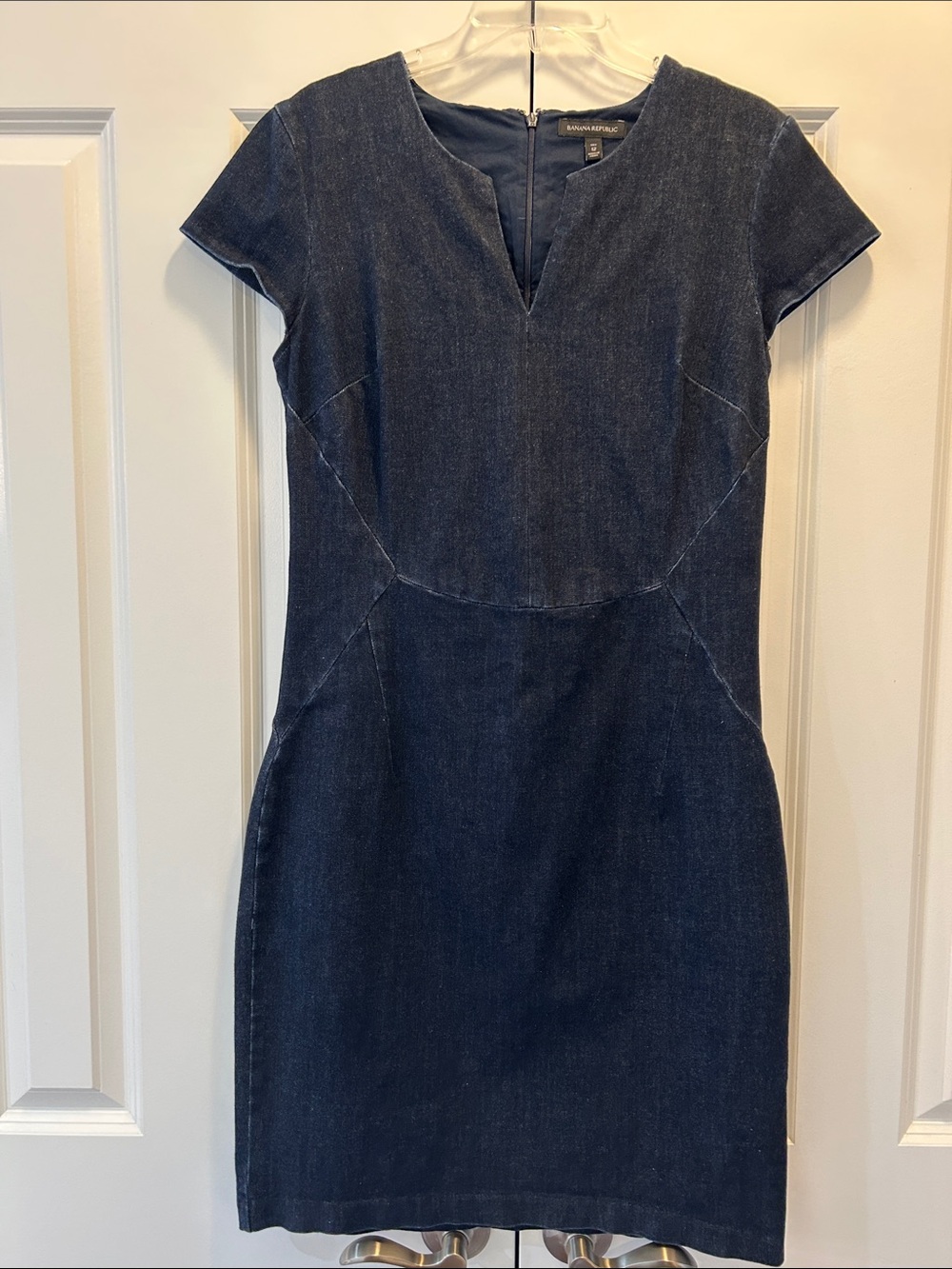 Banana Republic Dark Blue Denim Sheath Dress with Notch Neck 12T